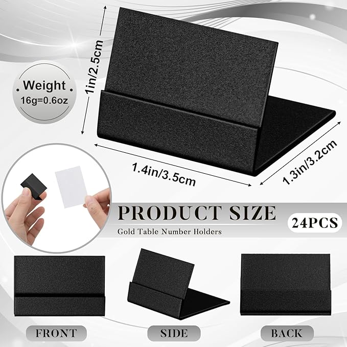 24 Pcs Small Table Number Holders Metal Place Card Holder Vintage Mini Table Number Name Card Display Stand for Wedding Memo Reception Photo Picture Party Restaurant, 1.4 x 1.3 x 1 Inch (Black)