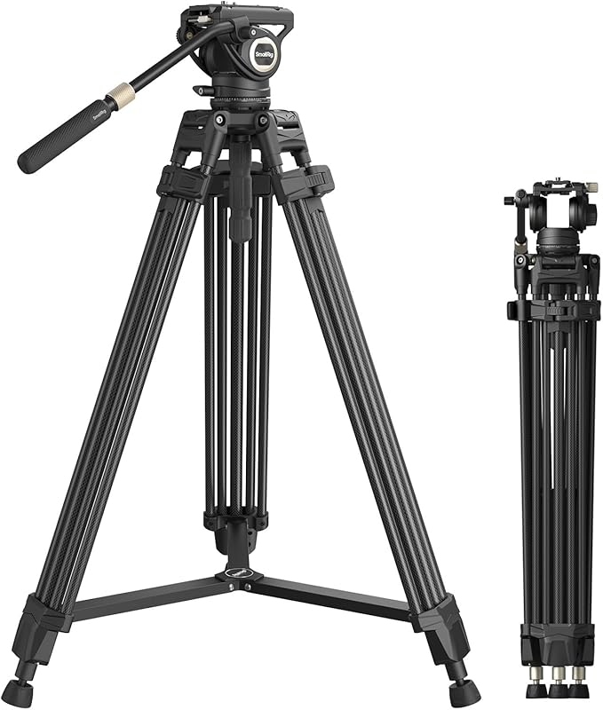 SmallRig Heavy-Duty Carbon Fiber Tripod with FreeSpeed One-Step Height Adjust, 75" Tall, Fluid Head, Dual-Mode QR Plate for DJI/MFT, Load up to 17lbs, Professional Video Tripod for Camera AD-80S