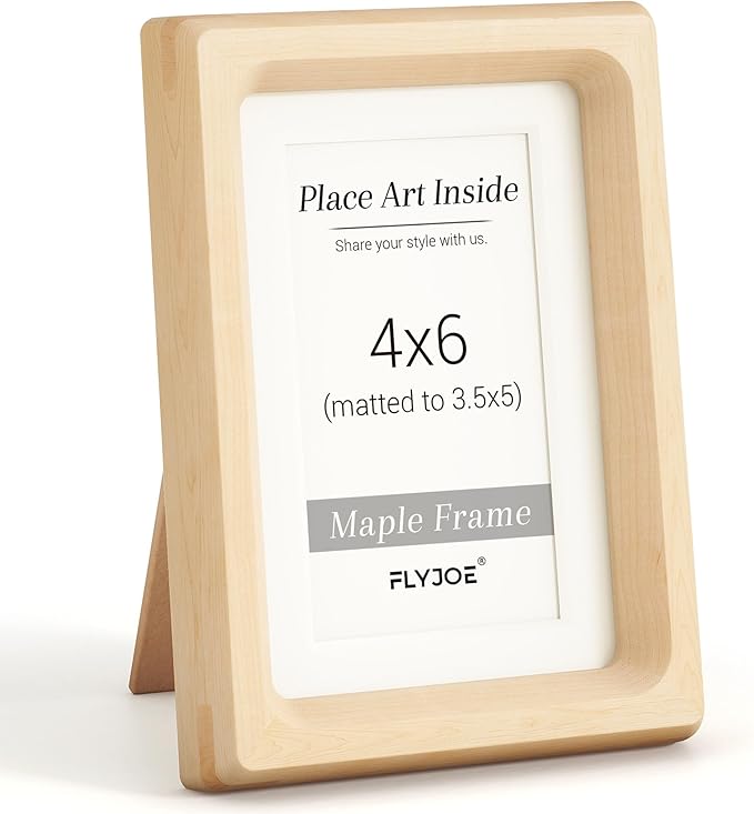 4x6 Picture Frame, USA-Sourced Natural Maple Wood Photo Frame with Tempered Glass, Handcrafted Rounded Corner 4 x 6 Wooden Frame Matted to 3.5x5 Photos, Wall or Tabletop Display