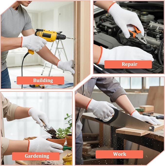 COMNICO 36 Pairs White Cotton Gloves, Polyester Knitted Safety Gloves Soft Breathable Hand Working Glove Liners for Men Women Gardening Warehouse Cooking Work