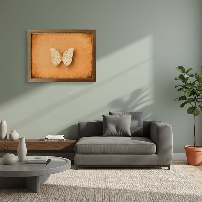 Vintage Butterfly Wall Art, Rustic Cottagecore Framed Canvas Print for Bedroom Bathroom Living Room, Moody Green Insect Artwork, Small 8x10 Wooden Frame Farmhouse Gallery Wall Decor