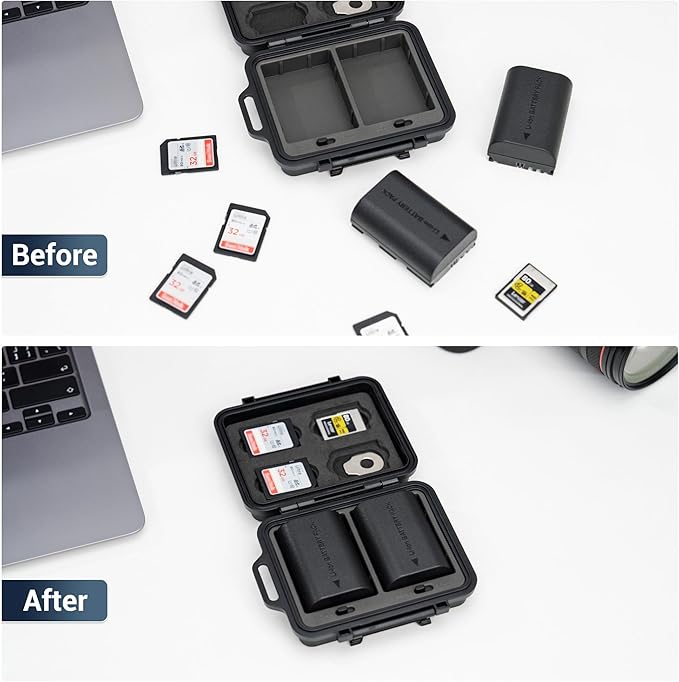 JJC Portable Camera Battery Memory Card Storage Case for 4 SD Card,3 CFexpress Type-A Cards,2 Camera Batteries, Compact Cameras Battery Holder Box for Sony NP-FZ100 NP-FW50