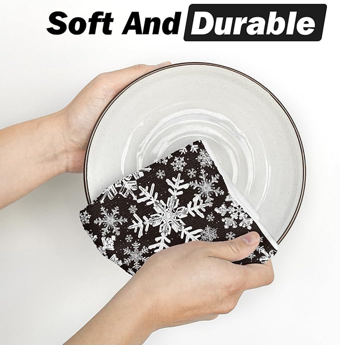 Artoid Mode Black Snowflakes Winter Kitchen Towels, 18x26 Inch Quick Dry Microfiber Cloth Dish Towels for Kitchen Drying Set of 2