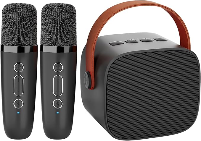 Karaoke Machine for Kids, 2026 Top Valentine's Birthday Gifts for 4, 5, 6, 7, 8, 9, 10, 12+Years Old Girls Boys Grandkids, Portable Bluetooth Speaker with 2 Wireless Microphones Party (Black)