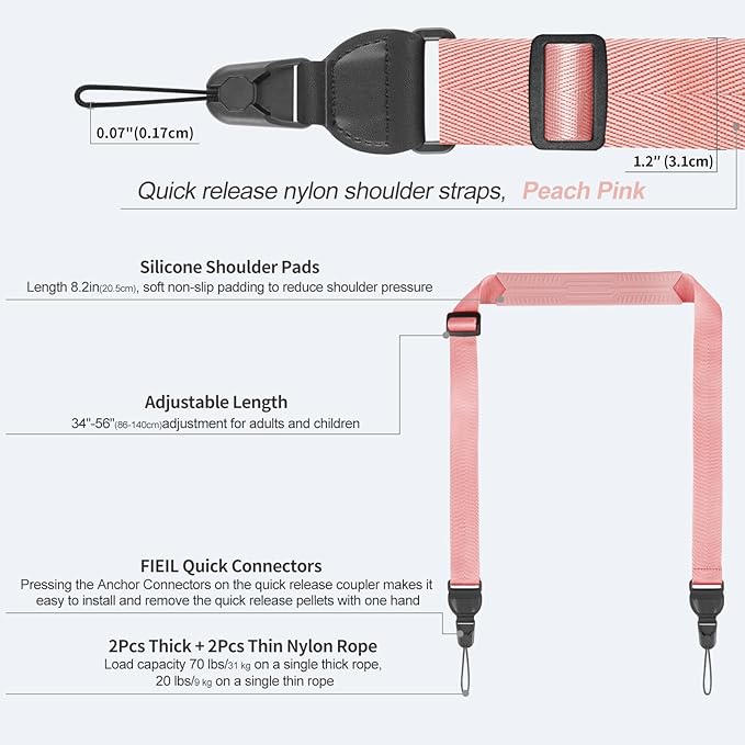 Adjustable Shoulder Straps, Universal IPad lanyard, Silicone Padded Camera Strap with Quick Release Buckle, Comfort Neck Strap for Cameras, iPads, Tablet Case, Binoculars (Peach Powder)