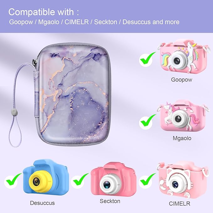 FINTIE Kids Camera Case Compatible with Goopow/Seckton/Dylanto/Mgaolo/Masterbee/CIMELR/Desuccus Kids Digital Camera Toys, Children Carrying Bag, Birthday Festival Gift, Lilac Marble