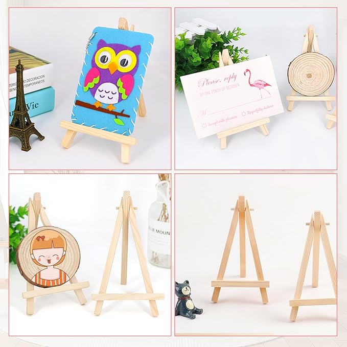 Voittozege 40 Pcs 6 Inches Mini Wood Easel, Wooden Tripod Holder Stand for Painting Mini Tabletop Easels for Card Artist Crafts Photos Gift