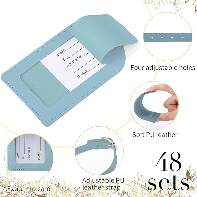 Amylove 48 Sets Leather Luggage Tags Bulk Wedding Favors Luggage Tags for Guests Bridal Gifts Wedding Bridal Shower Gift PU Leather with Name ID Card Tag for Guests