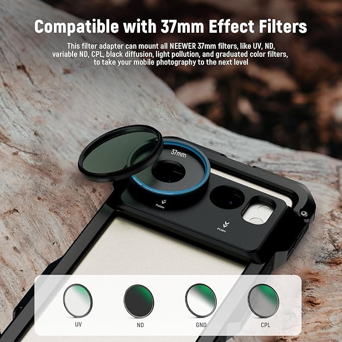 NEEWER 17mm to 37mm Lens Filter Adapter Ring, Compatible with Beastgrip 37mm Lenses Phone Cage Rig Stabilizer for iPhone 16 15 Pro Max Plus S24 Ultra for Video Recording, PA061