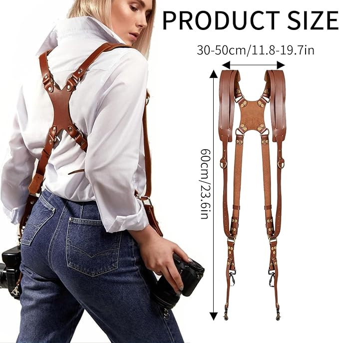Camera Harness,Black Camera Straps for Photographers,Leather Dual Camera Strap for Two DSLR/SLR Cameras