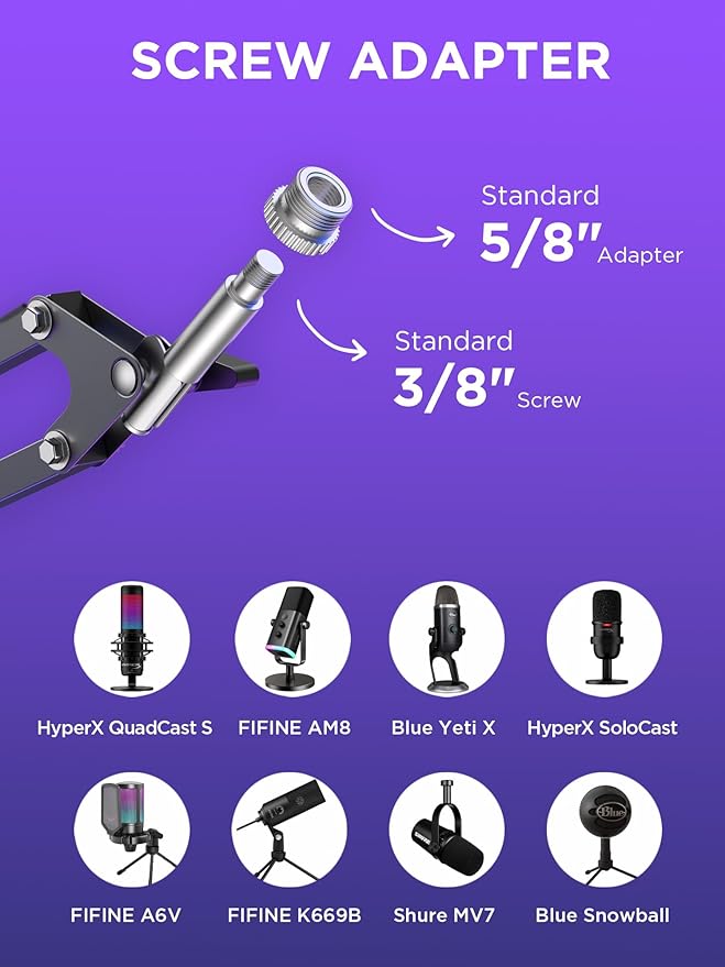 InnoGear Mic Stand for Blue Snowball and Blue Snowball iCE Boom Arm Stand with Pop Filter Microphone Holders for HyperX QuadCast SoloCast Fifine Shure SM7B and Other Mic, Max Load 1.5 KG, Medium