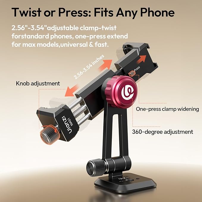 ULANZI MA51 Metal Phone Tripod Mount, Universal Phone Clamp with Arca QR Base, Cold Shoe, Aluminum Tripod Adapter Cell Phone Holder Compatible with iPhone 17 16 15 14 Samsung