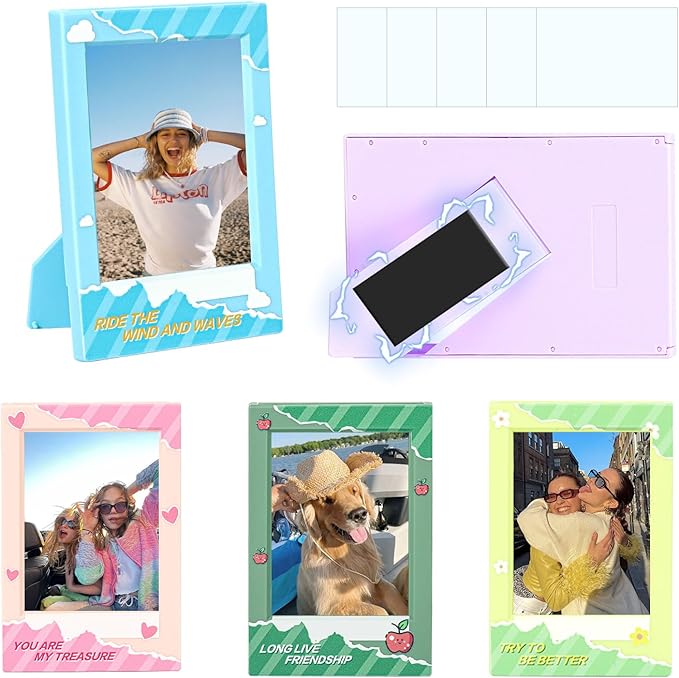 WOGOZAN 2x3 Mini Picture Frame for Fujifilm Instax Mini 12/11/99/41/40/SE/EVO Classic Polaroid Frames 2.15x3.4 Inches Photo Picture Frame with Magnetic Sticker and Protective Film (Colorful) (5 Pack)