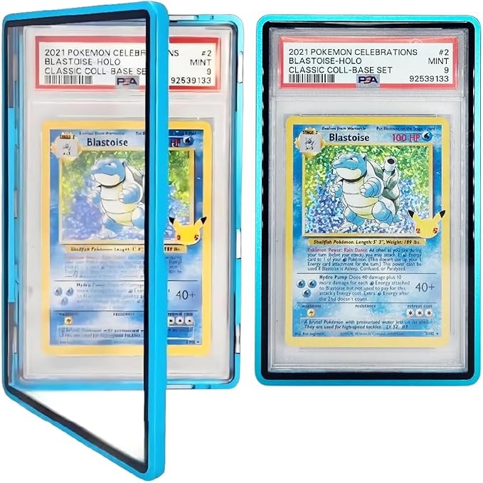 Metal PSA Slab Bumper Case UV Resistant- Safeguard Magnetic Aluminum Metal Case For Graded Cards (Blue)