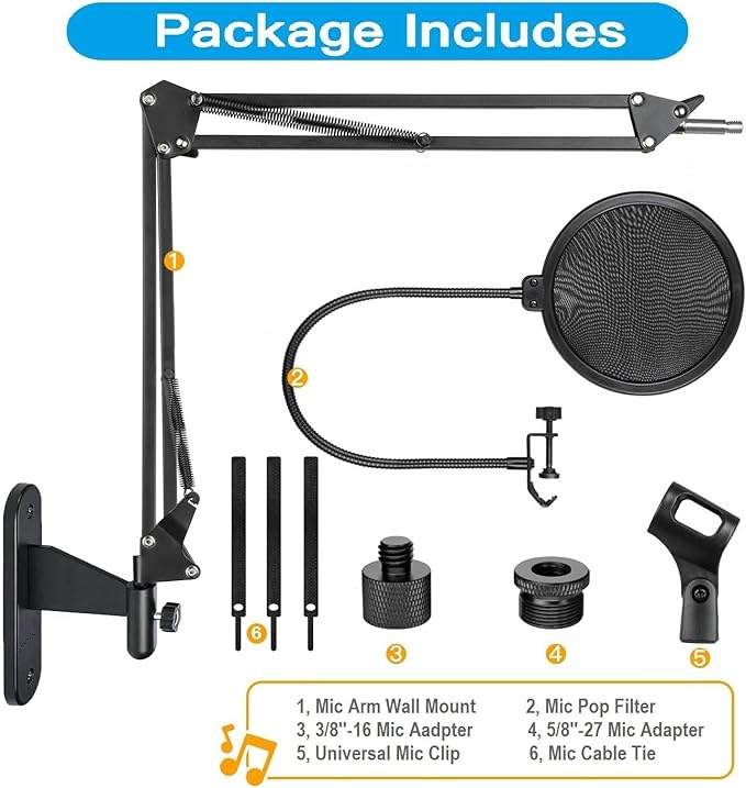Upgrade Mic Wall Mount,Microphone Boom Arm Wall Stand Holder for Logitech Blue Yeti,Razer,HyperX,Shure,Rode Mic Broadcasting, Voice-Over Sound,Streaming and Recording-booth
