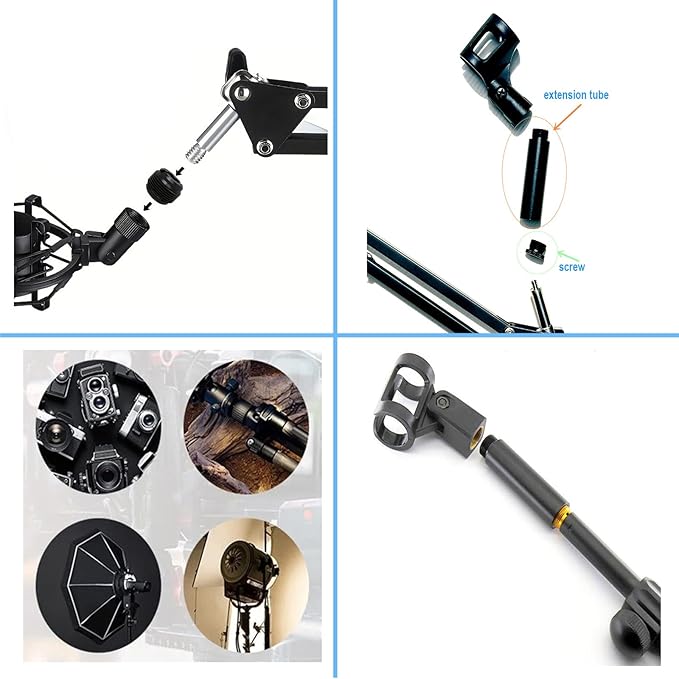 13 Pack Microphone Stand Adapter Screws with Extension Tube,Black Aluminum Alloy,3/8 to 5/8 and 1/4 Threaded Screw Mount for Mic Boom Arm,Camera Tripod,Projector Stand Arm,Fill Light