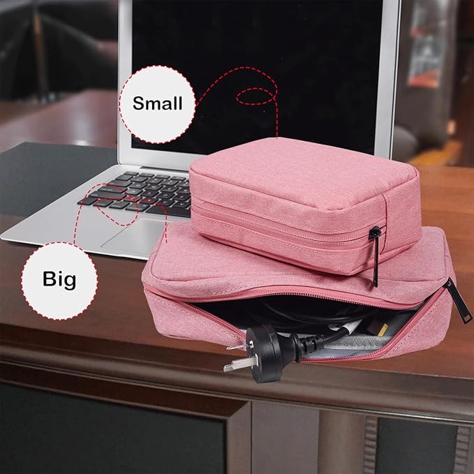 Electronics Organizer Travel Bag, Small Cable Organizer Case Waterproof Accessories Pouch, Travel Electronic Carrying Case for Cable, Cord, Charger, Phone, Power Bank, Earphone (Small-Pink)