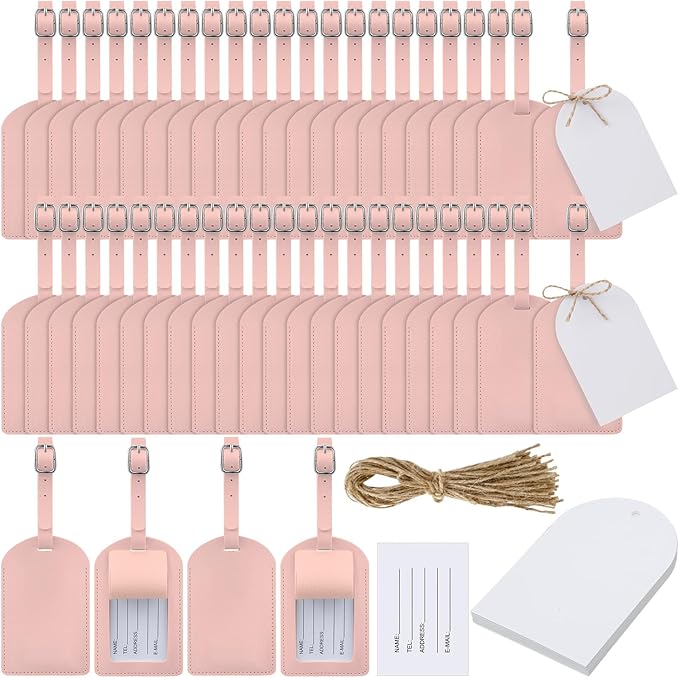 Amylove 48 Sets Leather Luggage Tags Bulk Wedding Favors Luggage Tags for Guests Bridal Gifts Wedding Bridal Shower Gift PU Leather with Name ID Card Tag for Guests