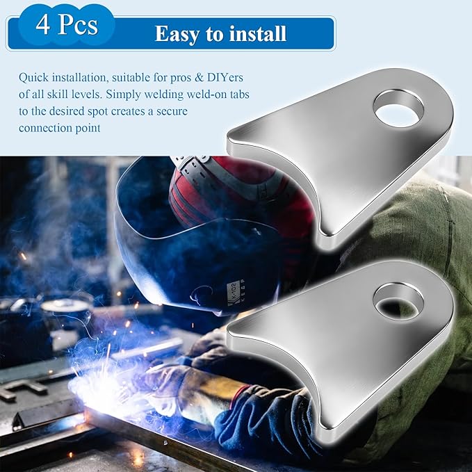 4 Pcs Weld on Tabs, Steel Shock Tab Mounts, Fits for 1.5" to 1.8" Axle Pack, 2-3/8" H, 1-3/4" W, 1/4" Thick, Heavy Duty Steel Mounting Brackets, Universal Weld on Tabs Axle Mount, with a 1/2" Hole
