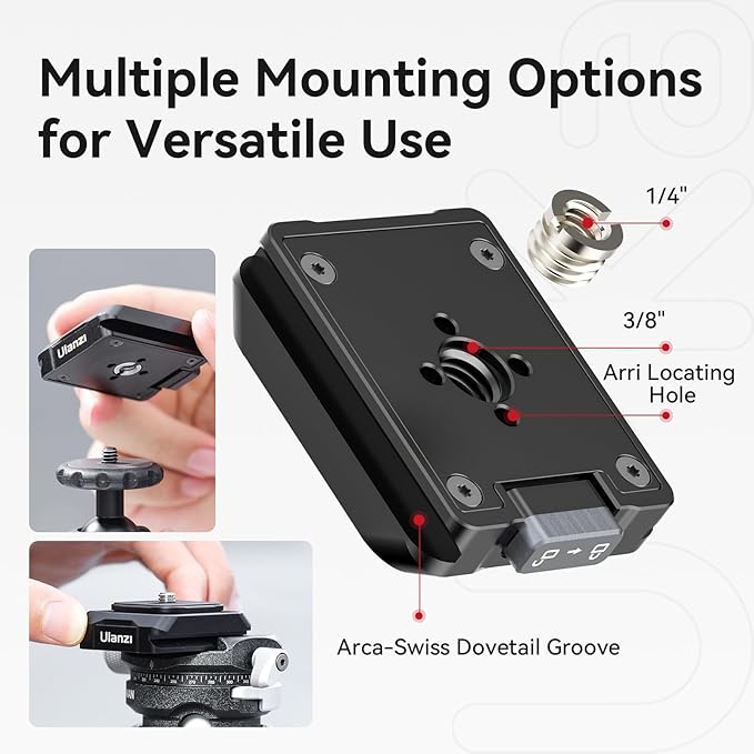 ULANZI UKA01 Camera Quick Release Plate, Tripod Mount Adapter Camera Quick Release Kit w 1/4''-3/8" Screw for Gimbals, Sliders, DSLR, Tripods DJI Sony& 38mm Arca-Swiss Max Load 20kg (Base & Plate)