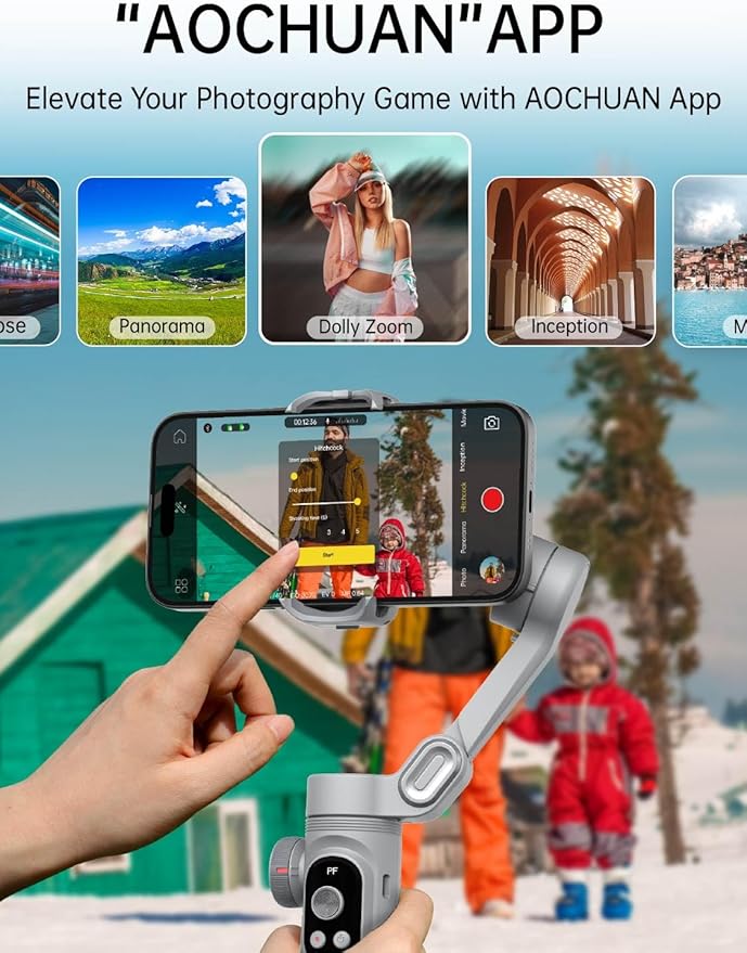AOCHUAN Gimbal Stabilizer for Smartphone, 3-Axis Portable iPhone Gimbal w/OLED Display for iPhone/Andriod, Phone Gimbal with Face/Object Tracking for Tiktok YouTube Vlog-Smart X Pro Gray