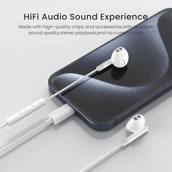 USB C Headphones for iPhone 17 16 15 Pro Max Plus iPad Pro USB C Earphones with Microphone Volume Control USB C Wired Earbuds USB Type C Earphone for Google Pixel 8 Samsung S25 S24 S23 S22 S21 S20 A55