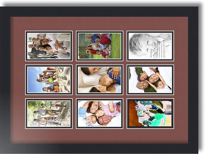 ArtToFrames Collage Photo Frame Double Mat with 9-3x5 Openings with Satin Black Frame and Brique mat.