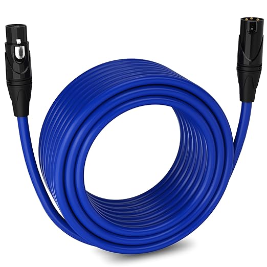 LyxPro 75 Feet XLR Microphone Cable Balanced Male to Female 3 Pin Mic Cord for Powered Speakers Audio Interface Professional Pro Audio Performance and Recording Devices - Blue