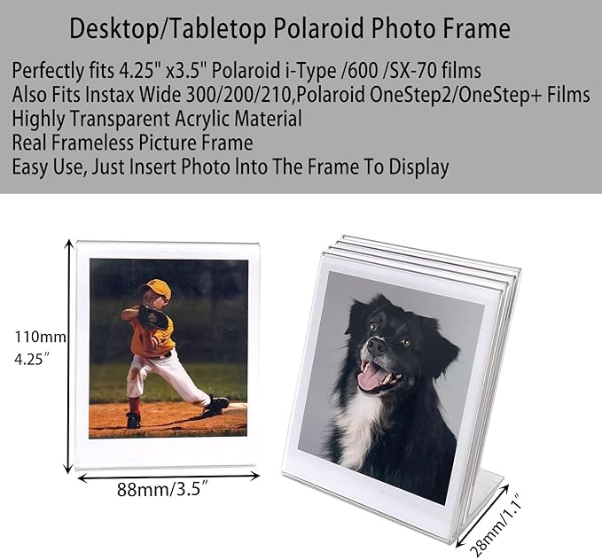 SULEPE 3.5 x 4.25 Polaroid Picture Frame for i-Type/600/SX-70/OneStep+/Instax Wide Square 300/200/210, Desktop Acrylic Picture Frame for Instant Color I-Type Film, 5 Pcs