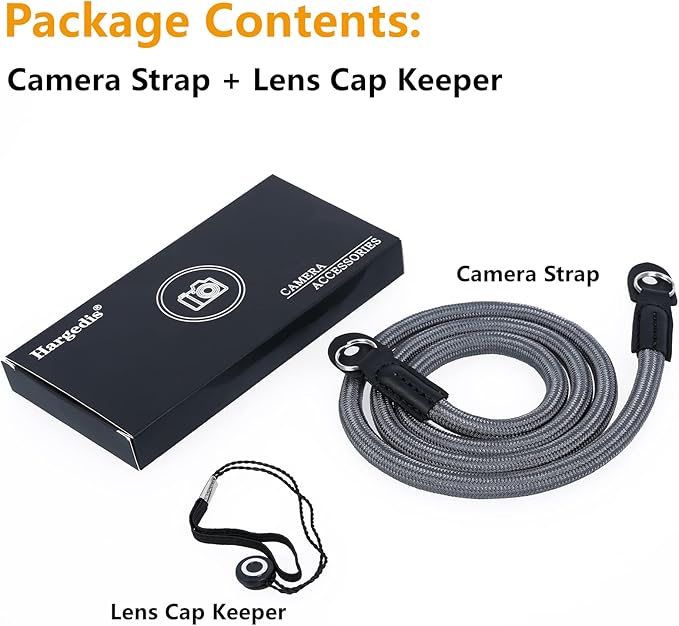 Camera Shoulder Strap Climbing Rope Camera Neck Strap for Mirrorless and DSLR Cameras, with Lens Cap Keeper (Silver)