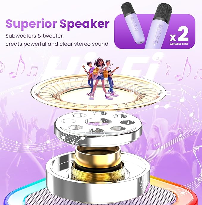 Mini Karaoke Machine for Kids Adults, Portable Bluetooth Speaker with 2 Wireless Karaoke Mics Player,2026 TOP Birthday Gifts Toys for Girls 3,4, 5, 6, 7, 8+Years Old Toddler(Light Purple)