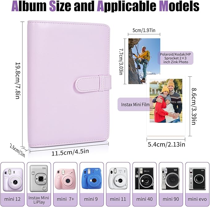 Riosin 108 Pockets Mini Album Compatible with Fujifilm Instax Mini film, Suitable for Instax Mini 12/11/7+/9/Evo/Link 2, 2x3"Photo Album for Canon ivy 2 Kpop Photocard(Blossom Pink)