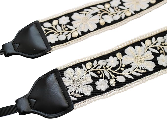 UNIKSTRAP Original Design Adjustable Camera Strap, Luxurious black velvet with gold embroidery, 2.4 Inch (6cm) Width, Fit for Canon Nikon Sony Interchangeable Lens Digital Camera/DSLR