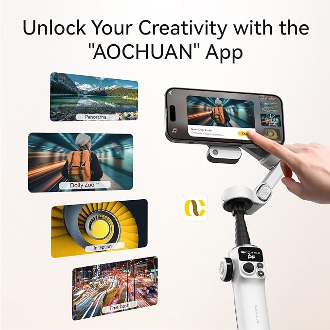 AOCHUAN 3-Axis Phone Gimbal for iPhone, Gimbal Stabilizer with AI Auto 360°Pan Tracking, Built-in Extension Rod, Fill Light, Quick Launch, Magnetic Phone Stabilizer for Video Recording-Smart P2