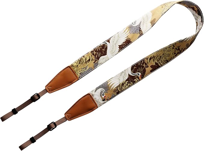 Original Design Personalized Adjustable Camera Strap Chrysanthemum & Crane in Tan, Fit for Canon Nikon Sony Olympus Interchangeable Lens Digital Camera/DSLR etc.