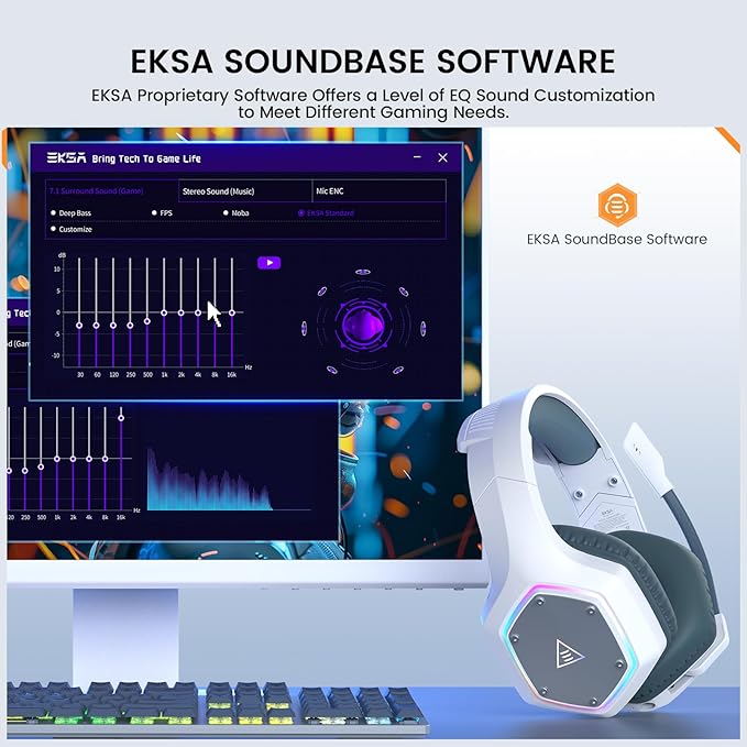 EKSA E1000WT Wireless Gaming Headset,2.4GHz USB Gaming Headphones with Microphone for PC, PS5, PS4, Nintendo Switch, 7.1 Surround Sound Headset, RGB Light, Ergonomic Design for Birthday Gift