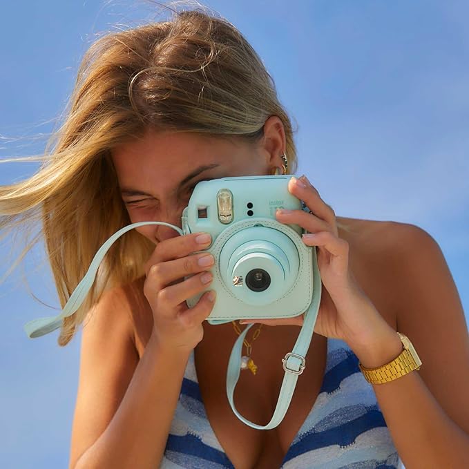CAIYOULE Camera Case for Fujifilm Instax Mini 12 Instant Film Camera, Retro Leather Protective Camera Crossbody Bag for Fuji Mini 12 with Photo Album, Adjustable Shoulder Strap, Mint Gree-No Camera