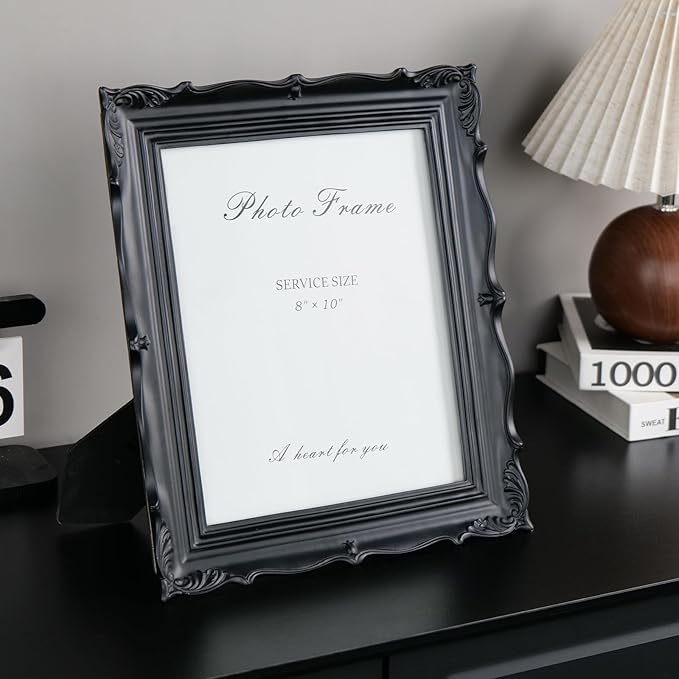 Cuspin Black 8x10 Picture Frame, Gothic Photo Frame Vintage Handmade Resin Frames with Carved Texture & Glass Front for Tabletop Display or Wall Hanging