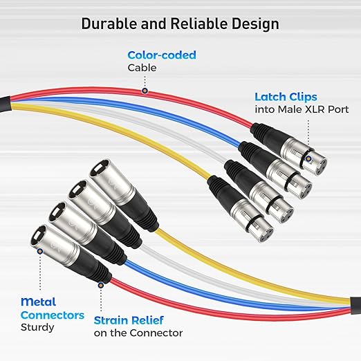 Cable Matters 4-Channel XLR Male to Female Snake Cable/Short XLR Snake Cable - 3ft, Professional Audio Connectivity with Shielding and Color-Coded Channels
