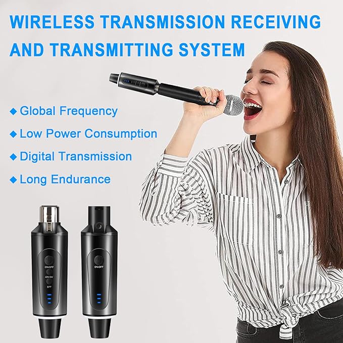 Depusheng S5 Wireless Microphone System Wireless Guitar Transmitter Receiver XLR Plug-on for Dynamic and 48V Condenser Microphones, Audio Mixer, with 48v Phantom Power and Reverb Switch