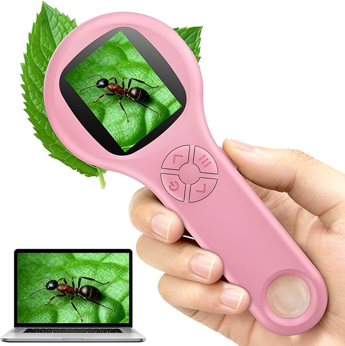 T TAKMLY Mini Pocket Digital Microscope, Macro Fixed Focus Magnifying Glass, Portable Handheld USB Digital Microscope 500x Magnification, 4X Zoom