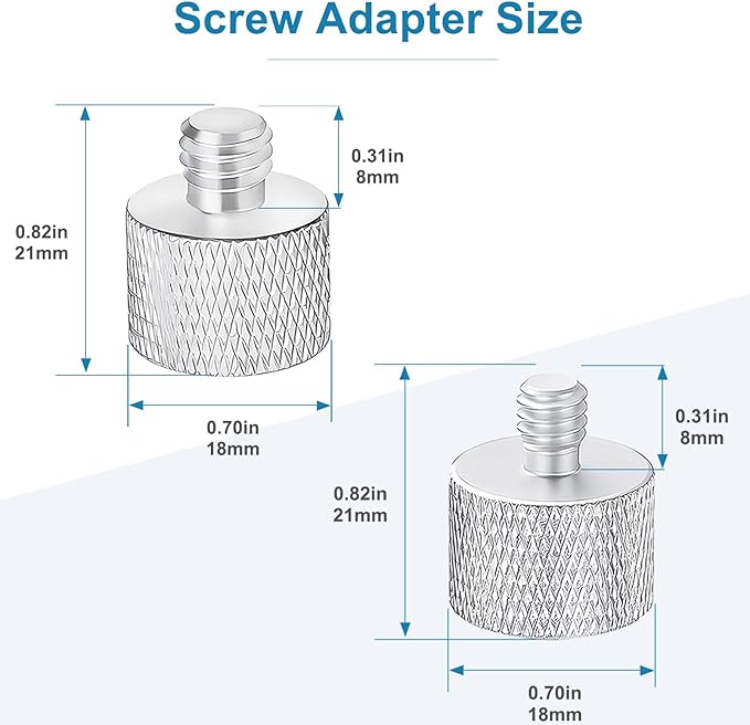 2 Pieces Mic Stand Adapter Set, 5/8" Female to 3/8" Male & 5/8" Female to 1/4" Male Screw Thread Adapter for Microphone Stand, Boom Arm, Camera Tripod, and Mic Mount (Silver)
