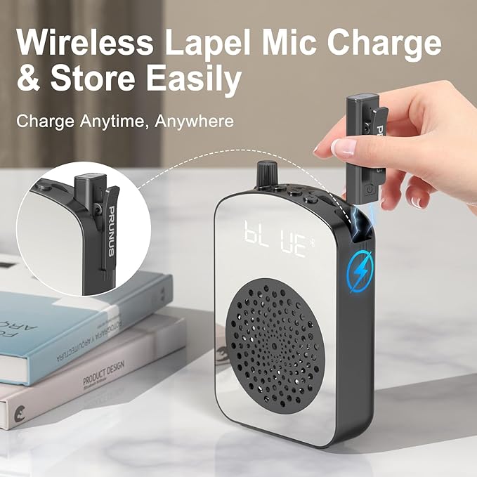 PRUNUS A10 Voice Amplifier Wireless with Laple Microphone Charging &Storage,Portable Voice Amplifier with Lavalier Mic Speaker,Mini Voice Amplifier for Teacher Classroom,Speech,Training Outdoor-Black