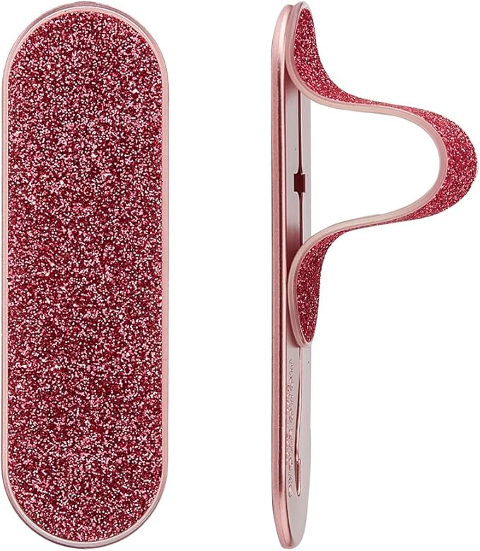 Momostick Flatstick, Cell Phone Finger Grip Strap Holder for Hand, Cell Phone Stand, New Slim Finger Loop Selfie Grip Compatible with Most Smartphones - Glitter Hot Pink
