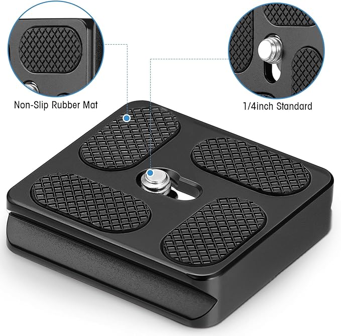 Frienda 2 Pieces Metal Quick Release Plate with 1/4''-20 Camera Screw Tripod Mount Plate Fits Standard for DSLR Camera Tripod Ball Head (Black,Pu40)
