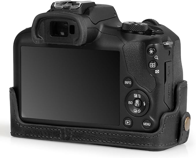 MegaGear Ever Ready Genuine Leather Half Camera Case Compatible with Canon EOS R100 - Black