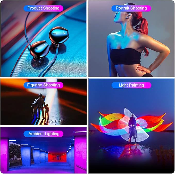 LUXCEO RGB LED Video Light Wand, Handheld Photography Light Stick with Remote Control, Dimmable 2500K-6500K CRI97+ Full-Color LED Light with 2500mAh Built-in Battery, 12 Light Scenes