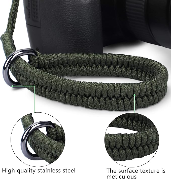 Hargedis Camera Wrist Strap, Hand-Woven Paracord Camera Hand Strap High-end and Secure Universal Adjustable, Suitable for Canon Sony Nikon Panasonic Fujifilm Olympus (Green)