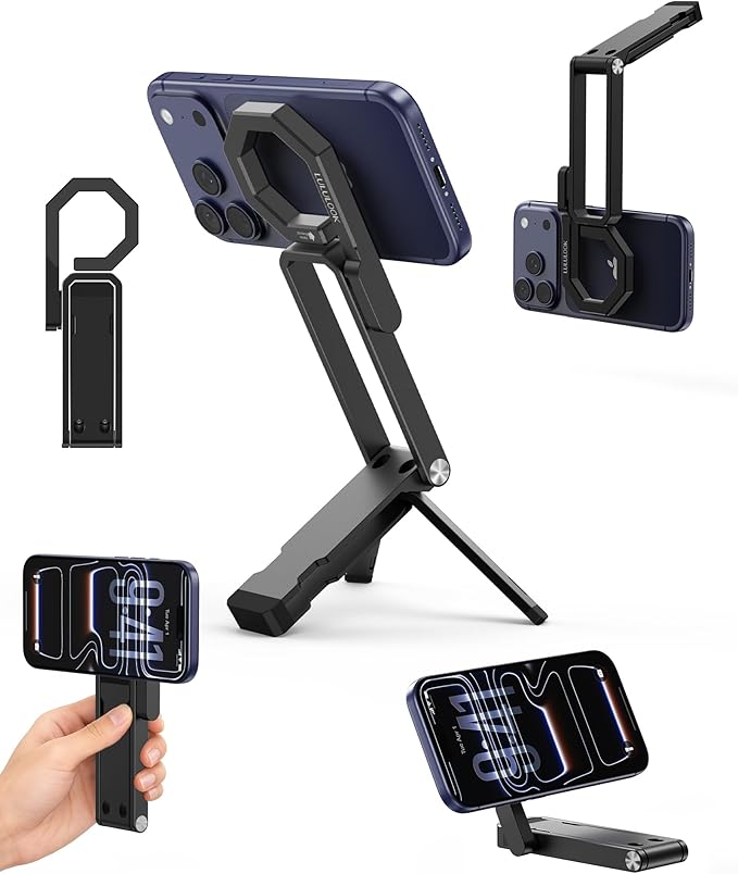 LULULOOK Rugged Magnetic Phone Tripod Stand for iPhone/Pixel 10 - Portable Strong Magnetic Phone Holder for Magsafe - Tripod Mount for iPhone 13/14/15/16/17 Pro Max & Air (Black)