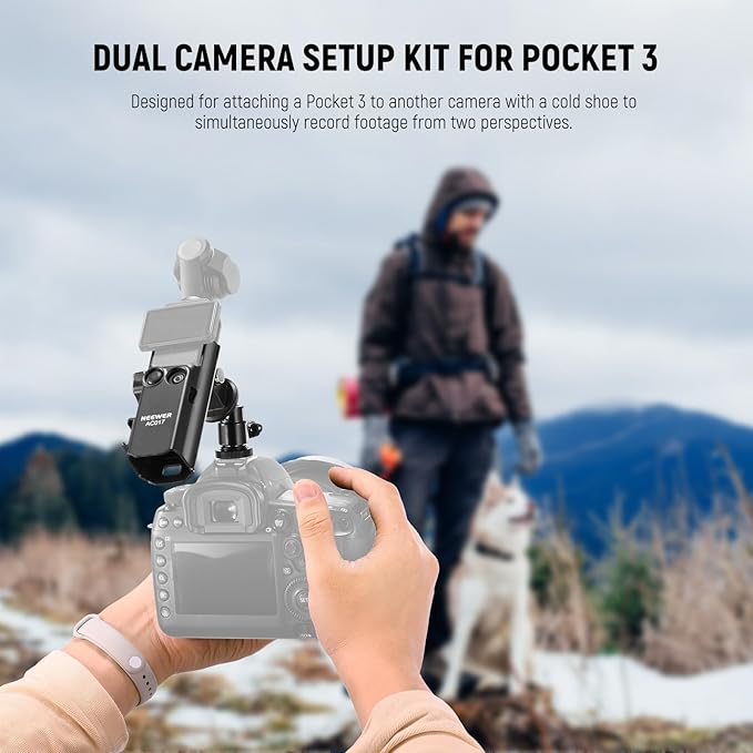 NEEWER Basics Pocket 3 Extension Adapter Mount Kit Compatible with DJI Osmo Pocket 3, Expansion Cage Frame, Dual Cam Setup with Cold Shoe for DSRL Digital Camera Vlogging, GP-68